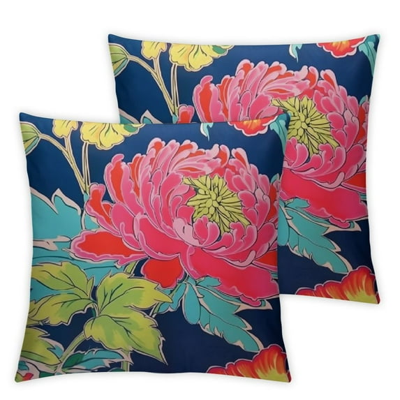 HENGT Chinoiserie Coral Peony Floral Pillow Covers Peony Flower Turquoise Teal Green Pillowcases Chinoiserie Chic Pillows Rustic Farmhouse Throw Pillow for Sofa Chair Car 2pcs