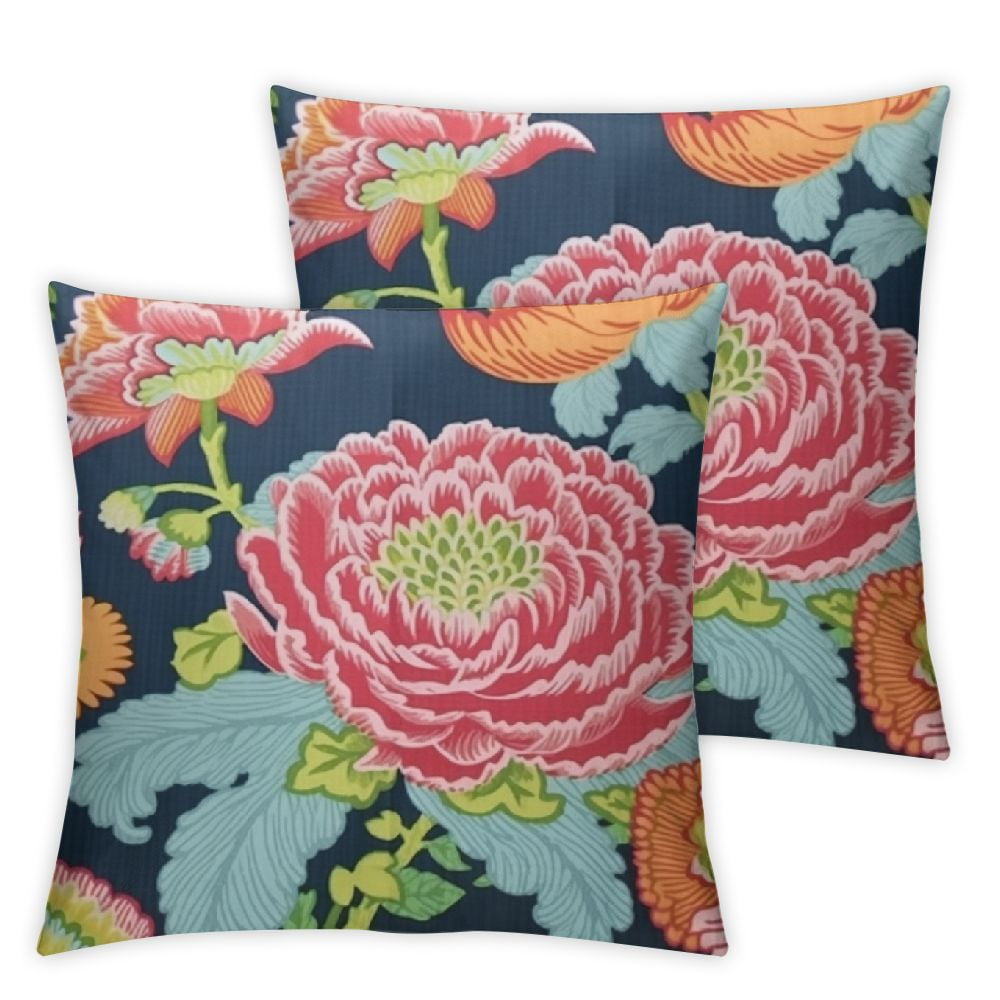 Chinoiserie Peony Bird Floral Throw Pillow Covers - 18x18 Inch Cotton Linen Cushion Covers For Sofa Bed Home Decor
