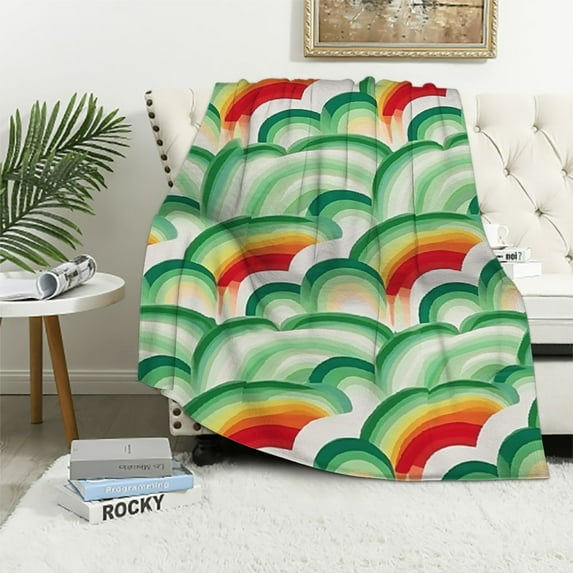 HENGT Christmas Boho Rainbow Throw Blanket Bohemian Decorative Holiday Throw Blanket Spring Home Decor Soft Cozy Blanket for Couch Sofa Bed Living Room Gift for Baby Kids Adults