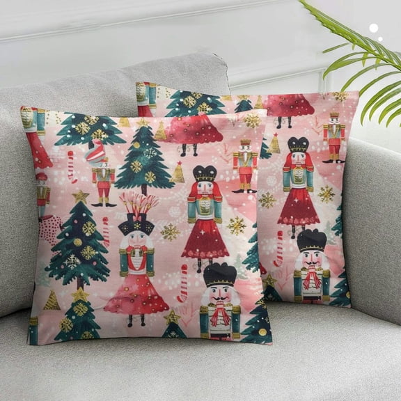HENGT Christmas Nutcrackers Soldier Ballet Pink Throw Pillow Covers Pillowcase Sofa Decor Back Cushion Case 2 Pack New Year Xmas Housewarming Gift