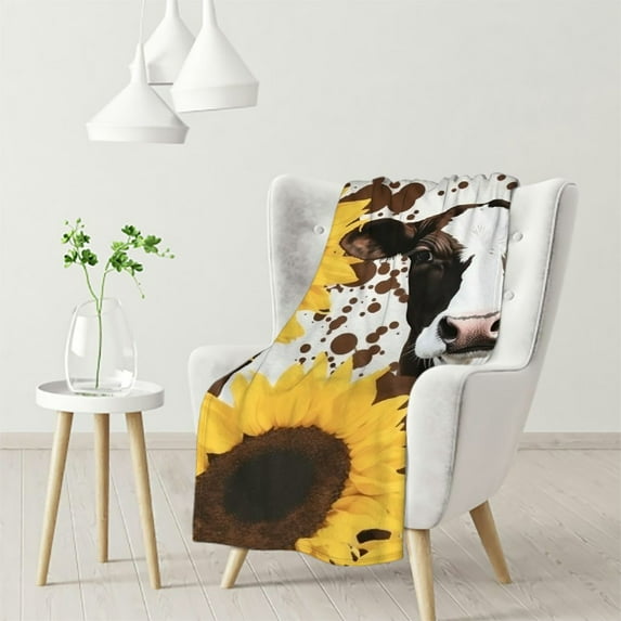 HENGT Cow and Sunflower Throw Blanket - Sunflower Gifts for Women - Birthday Gifts for Women - Cow Print Stuff Sunflower Blanket Home Decor,