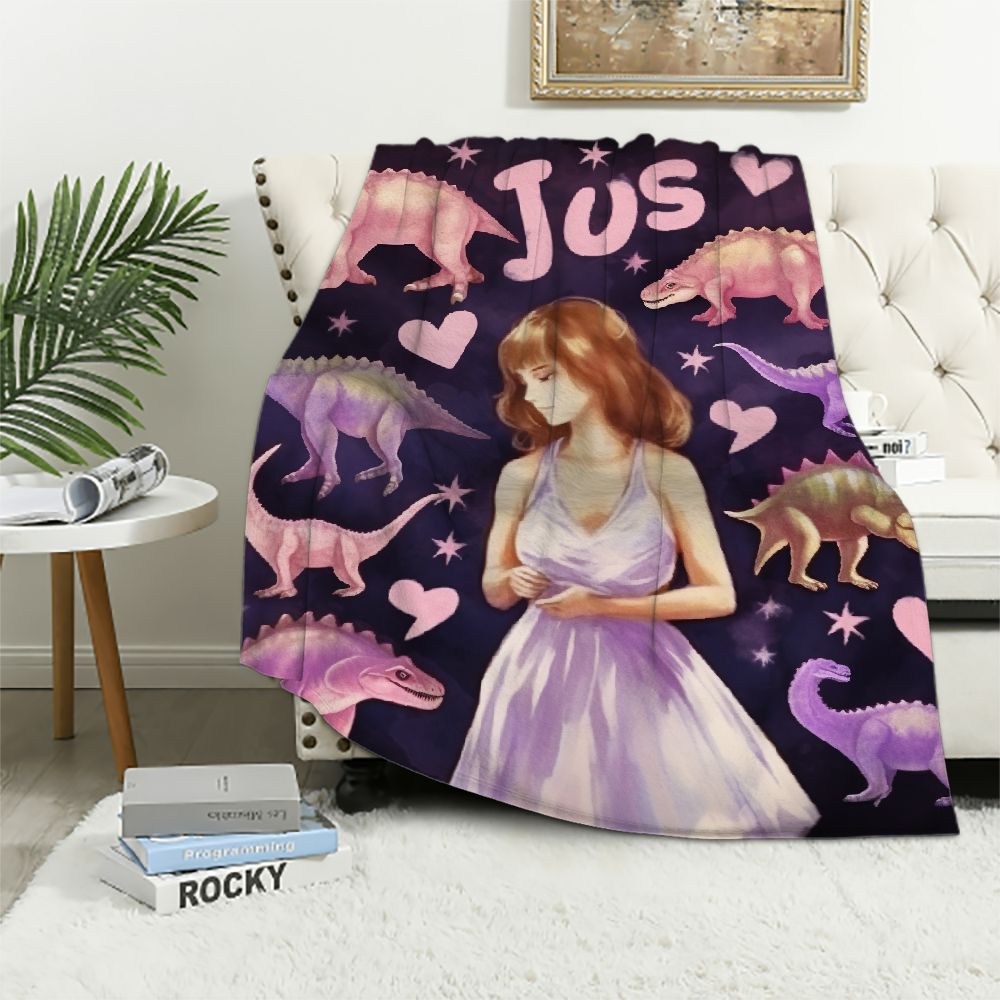 Just A Girl Who Loves Dinosaurs Throw Blanket - 60x50 Inch, Colorful Dino Print, Flannel 11 thumbnail image