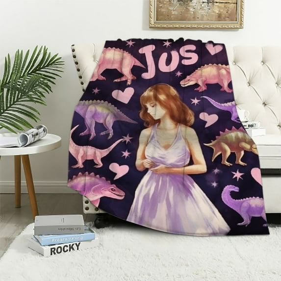 HENGT Dinosaur Blanket for Girls-Just a Girl Who Loves Dinosaurs-Dinosaur Gift for Girls Women-Super Cute Starry Dinosaur Pattern-Soft Lightweight and Warm Flannel Throw for Sofa Bed Camping
