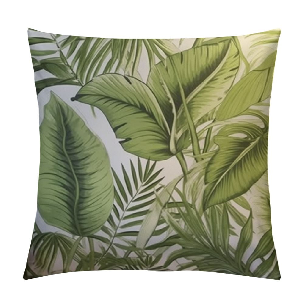 HENGT Fall Pillow Covers Green Banana Monstera Leaves with White ...