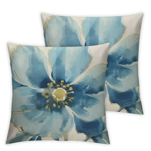 HENGT Farmhouse Blue Flower Pillow Covers Set of 2,Vintage Oil Painting Birds Orchid Floral Garden Square Pillow Cushion Cases, Aesthetic Room Decor for Outdoor Sofa Bedroom Blue