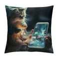 thumbnail image 1 of HENGT  Fathers Day Pillow Covers Animal Pillow Covers  Cat Throw Pillow Cover Funny Cellphone Selfie Smile Square Pillow Case Cushion Cover for Father's Day Home Car Decorative, 1 of 5
