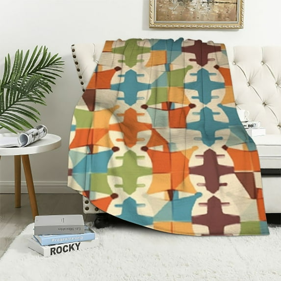 HENGT Flannel Plush Modern Throw Blanket, Olive Mid Century Modern Abstract Star Space Age Pattern Throw for Better Sleep Living Room, Air Conditioning Blanket and Quality Wrinkle-Resistant
