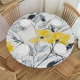 thumbnail image 1 of HENGT  Floral Tablecloth Round, Flower Decoration Table Cloth for Spring Summer, Waterproof Fabric Free Table Cover for Kitchen, Dining Room, Party, Picnic, Camping, Yellow White, 1 of 7