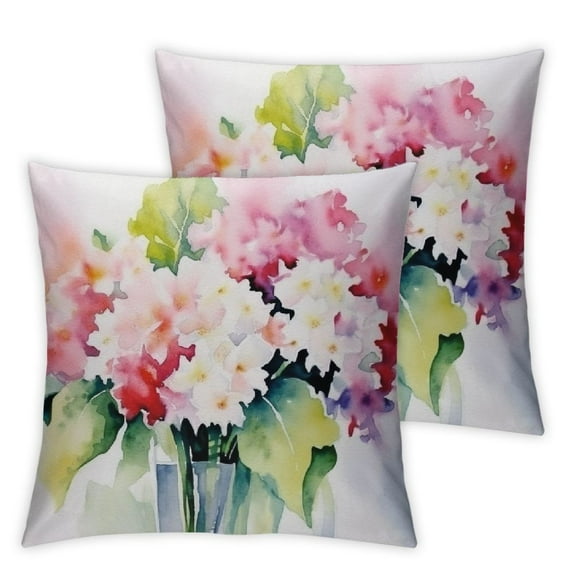 HENGT Floral Throw Pillow Cushion Cover, Hydrangea Flower Bouquet in Watercolor Blossoms Botany Petals Image, Decorative Square Accent Pillow Case, Forest Green Yellow Pink 2pcs