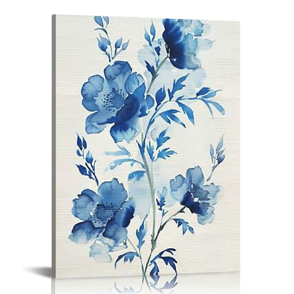 HENGT Flower Wall Art Prints Modern Blue Floral Painting Watercolor ...