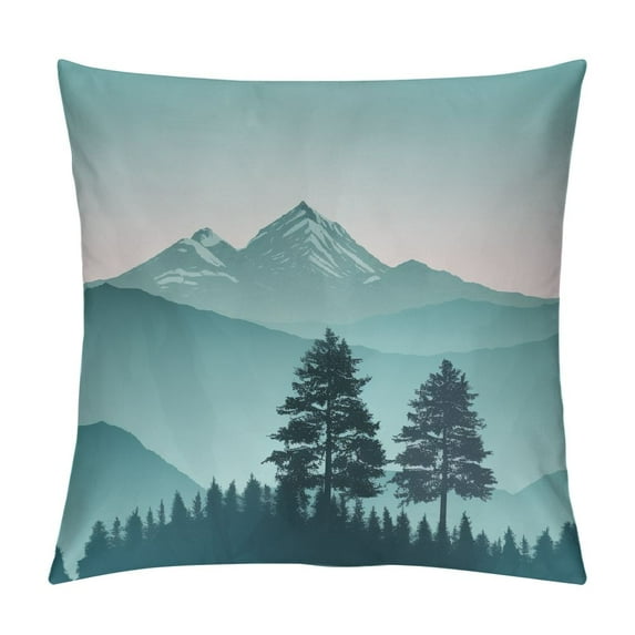 HENGT Foggy Forest Home Decorative Throw Pillows Covers, Misty Pine Tree and Mountains Outdoor Pillow Case for Livingroom Bedroom, Boho Pillow Cushion Covers for Man Woman, Green