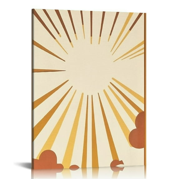 HENGT Framed Wall Art Print Set Shining Yellow Sun on The Horizon Geometric Nature Illustrations Modern Art Mid-Century Modern Scenic Colorful for Living Room, Bedroom, Office