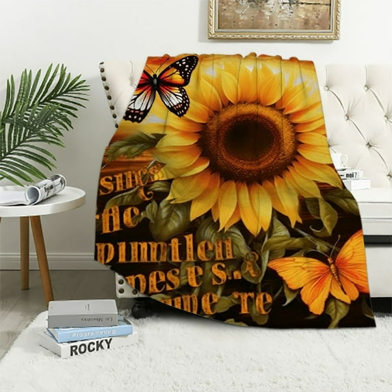 HENGT Girls Sunflower Throw Blanket Women Bright Floral Butterfly Sherpa Blanket for Bed Soft Couch Mom Pattern Fuzzy Blanket Chic Plush Blanket Bedroom Decor
