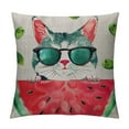 thumbnail image 1 of HENGT  Hello Summer Pillow Decorative Pillow Cover Cute Watercolor Cat in Sunglasses Eating Watermelon Throw Pillow Case French Decor Rustic Cushion Cover for Sofa Couch, 1 of 5