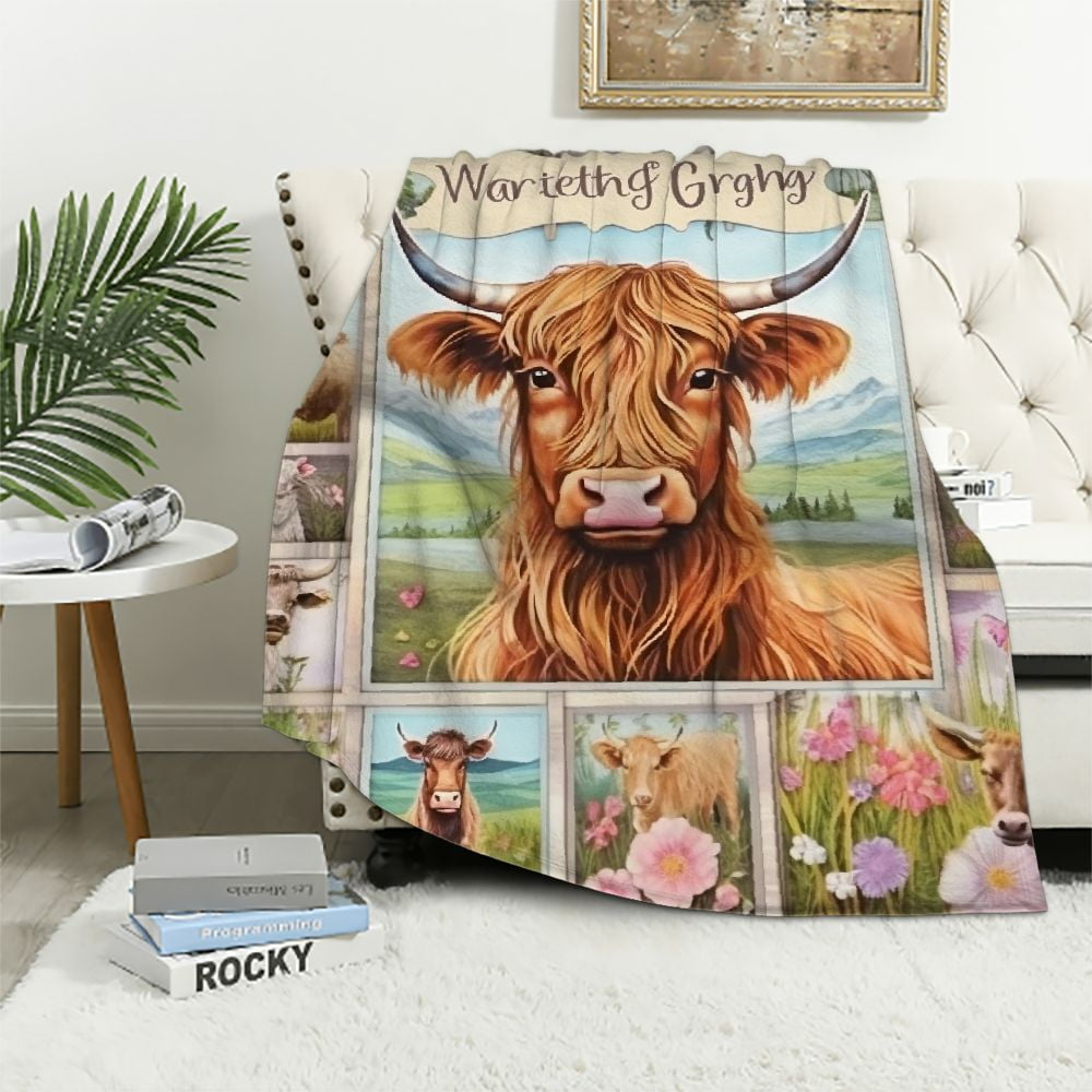 HENGT Highland Cow Print Blanket and Throws Cute Farm Animal Cow Gifts Throw Blankets Soft Cozy Plush Warm Bedding Blanket for Girls Kids Adults Couch Travel Walmart