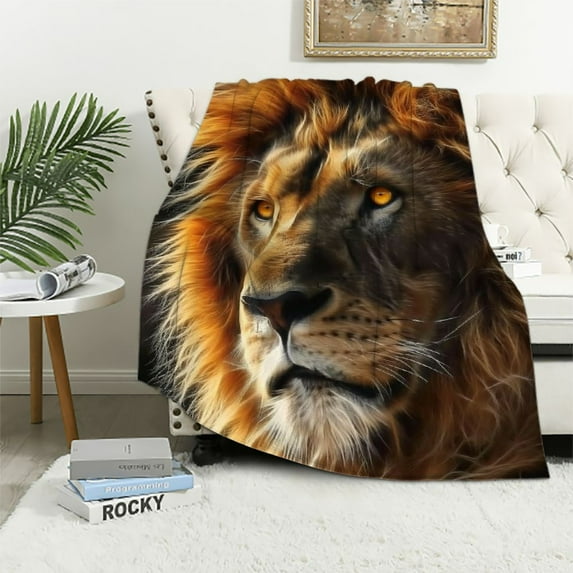 HENGT Lion Flannel Throw Blanket for Adult Lightweight Super Soft Bed Decorative Blanket as Bedspread Fluffy Warmth Throw for Living Room Sofa Travel