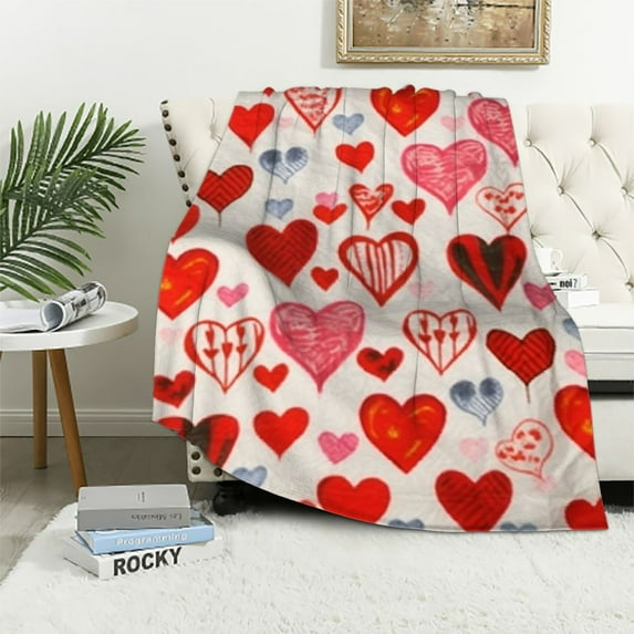 HENGT Love Valentines Throw Blanket, Red Pink Hearts Blankets and Throws, Romantic Throws Super Soft Warm Cozy Flannel Blankets for Bed Couch Sofa