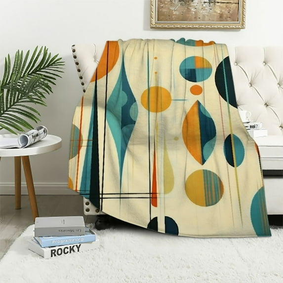 HENGT Mid-Century Modern Throw Blanket for Couch Bed Living Room Colorful Retro Abstract Couch Blanket Super Soft Flannel Throw Blanket Flannel Blanket for Living Room