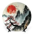 HENGT Mountain Tree Red Sun Bone China Decorative Plate Vertical Stand