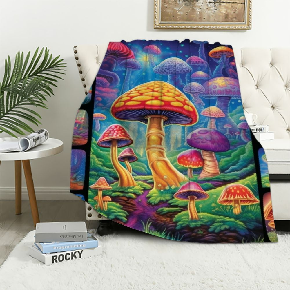 Mushroom Print Pattern Hooded Blanket