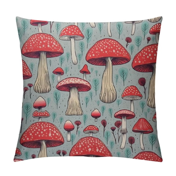 HENGT Mushroom Linen Throw Pillow Covers 18x18, Watercolor Mushroom Decorative Throw Pillow Case, Mushroom Gifts for Women, Botanical Vintage Farmhouse Decor for Home Bedroom Living Room
