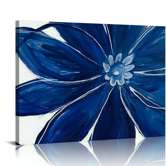 HENGT Navy Blue Wall Art for Bathroom Decor, Abstract Flower Painting Canvas Print Artwork Framed Set Blue and white Wall Decor for Bedroom, Small