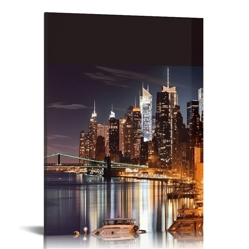 HENGT - New York City Canvas Wall Art Manhattan Skyline at Night ...