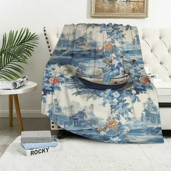 HENGT Pagodas Boat Chinese Style Flannel Blanket Soft Cozy Throw Blanket All-Season Use Blanket for Couch Sofa Bed Decor
