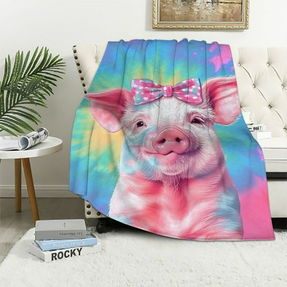 HENGT Pastel Tie Dye Pig Throw Blanket Flannel Fuzzy Blankets Soft Warm Cozy for Bed Couch Sofa Living Room for Kids