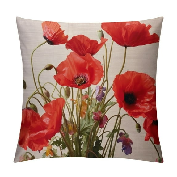 HENGT Poppy Flowers Throw Pillow Covers,Red Poppy Cushion Cases Decorative Pillow Cases for Couch Sofa Bedroom