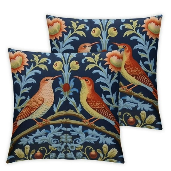 HENGT Red Bird Floral Flower Throw Pillowcase Asian Oriental Lumbar Pillowcases 2pcs Decorative Pillow Home 2pcs Boho Square Cushion Cover for Home Sofa Couch Decoration