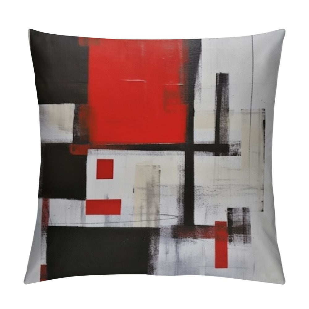 Red and Grey Abstract Art Modern Pillow Covers 18x18 Inch Set
