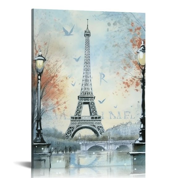 HENGT Rustic Eiffel Tower Canvas Wall Art Retro Paris Cityscape Pictures Wall Decor Buildings Painting Prints Framed Modern Artwork Home Decoration Gift for Girls Bathroom Living Room Bedroom