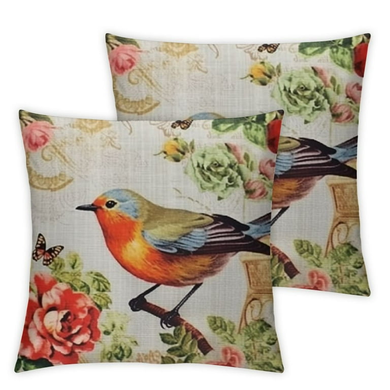 HENGT Set of Rustic Animal Bird Throw Pillow Covers Vintage Robin Bird Home Decorative Pillow Case 2pcs Farmhouse Cushion Cover 18x18 Inch Robin Bird Set Walmart