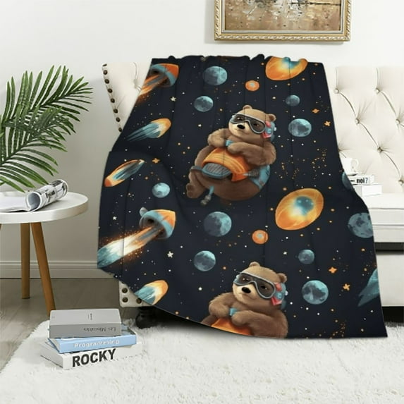 HENGT Sloth Blanket Gift for Kids Cute Slothes Astronaut Stars Moon Rockets Planets Flannel Throw Blankets Lightweight Super Soft Cozy Couch Bed Living Room Travel Birthday Decor