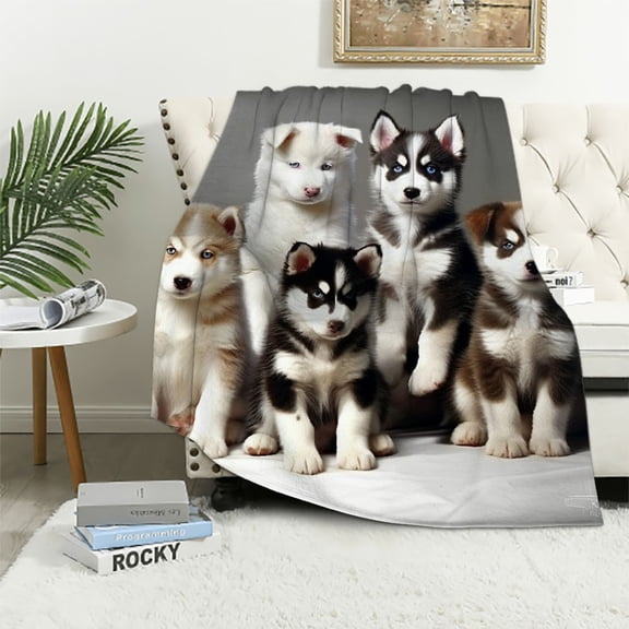 HENGT  Soft Cozy Throw Blanket Husky Puppies Dogs Fuzzy Warm Couch/Bed Blanket for Adult/Youth Polyester (Home/Travel/Camping Applicable)