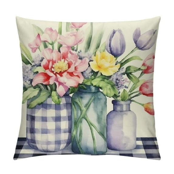 HENGT Spring Pillow Covers Gray Buffalo Plaids Home Love Throw Pillow Case Truck Tulip Lavender Floral Cushion Cover for Farmhouse Couch Sofa Car Decoration