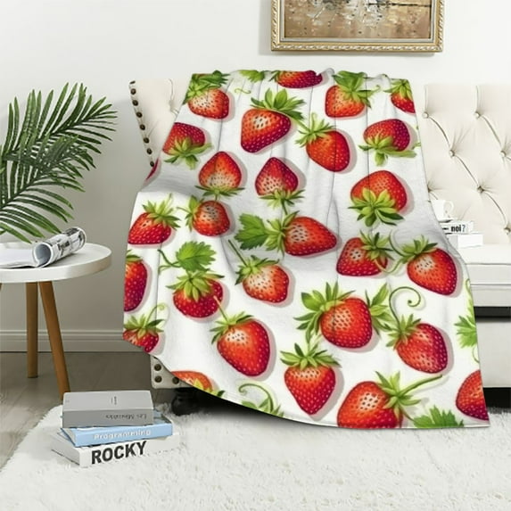 HENGT Strawberry Fruits Blanket Super Soft Warm Plush Throw Blanket for Sofa Bed Travelling Camping Gift Idea