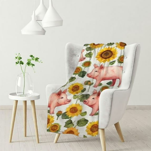HENGT Sunflower Farm Pig Flannel Gift Blanket Lightweight Soft Throw Blanket Cute Cozy Blanket for Bed Couch Travel Outdoor for Kids/Child