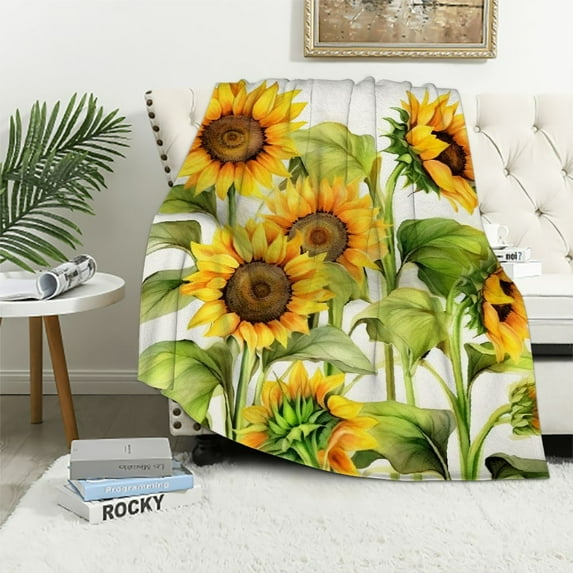 HENGT Sunflower Flower Blanket Gifts for Women - Vintage Floral Sunshine Retro Throw for Mom Girls Adults Birthday Christmas Fuzzy Cozy Plush Bed Couch Travelling Camping Lightweight Blanket