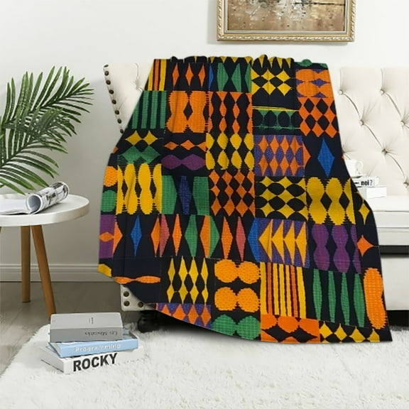 HENGT  Super Soft Ghana Kente Fabric African Print Tribal Throw Blanket for Couch Sofa or Bed Throw Size, Travel Fuzzy Plush Blanket, Funny Flannel Lap Blanket, Cozy Comfy for All Seasons