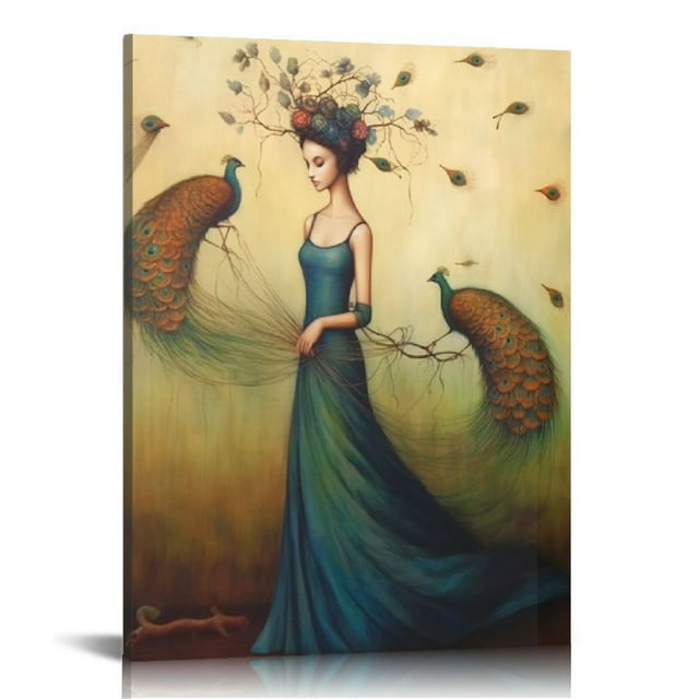 HENGT The Stupell Home Decor Beauty and Birds in Her Hair Woman and
