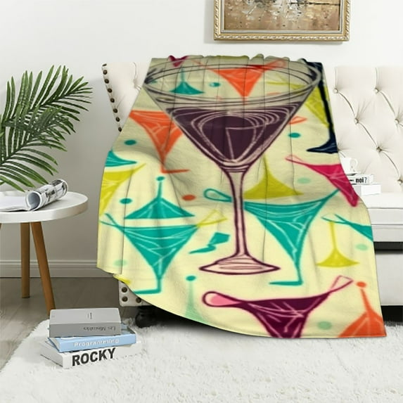 HENGT Throw Blanket Vintage Colorful Martini Glass Blanket for Boys Girls Super Soft for Sofa,Couch,Bed,Camping,Travel,Car Seat