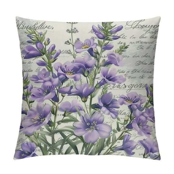 HENGT  Throw Pillow Cover Vintage Flowers Lavender Provence Purple Floral Retro French Country Stamp Decor Lumbar Pillow Case Cushion for Sofa Couch Bed Standard