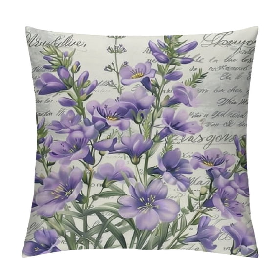 HENGT Throw Pillow Cover Vintage Flowers Lavender Provence Purple Floral Retro French Country Stamp Decor Lumbar Pillow Case Cushion for Sofa Couch Bed Standard