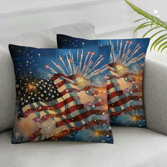 HENGT Throw Pillow Covers America Flag Pillow Covers Fireworks Star and Stripes Pillow Case Cushion Case 4th of July Independence Memorial Day Patriotic Cushion Case for Home Outdoor 2pcs