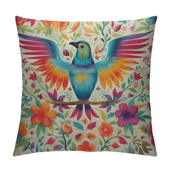 HENGT Throw Pillow Covers Home Decor Pillow Cases Decorative Cushion Couch Sofa Pillowcases Mexican Colorful Ethnic Birds Flowers