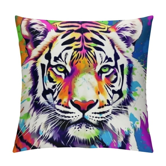 HENGT Throw Pillow Covers Pillow Case,Fashionable Decorative Square Pillowcases Covers for Couch Sofa Bed,Living Room Sofa,Farmhouse,Tiger Colorful