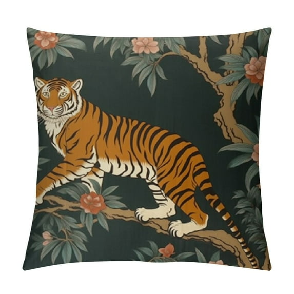 HENGT Tiger Pillow Cover Peacock Forest Animal Decorative Throw Pillows Case Cushion Cover for Bedroom Sofa Living Room Couch Chair Office