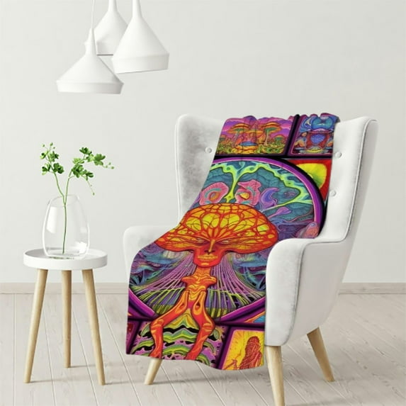 HENGT Trippy Mushroom Blanket Hippie Plant Throw Blankets for Couch Trippy Sherpa Blankets Soft Cotton Fuzzy Blanket Plush Blanket (Classic Purple,